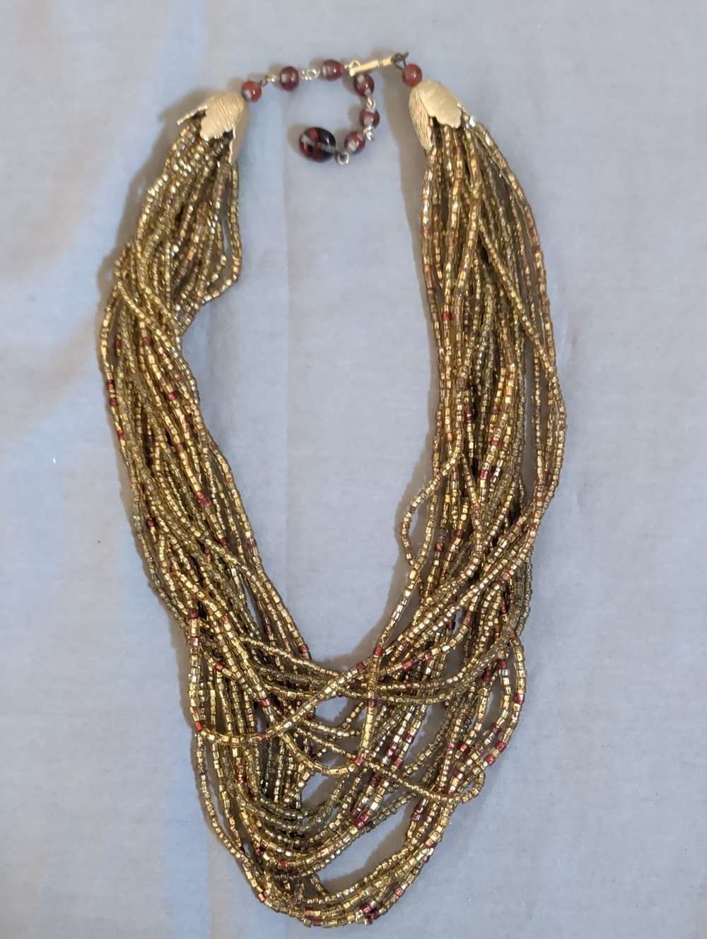 Gold & Red Multi-Strand Beaded Necklace